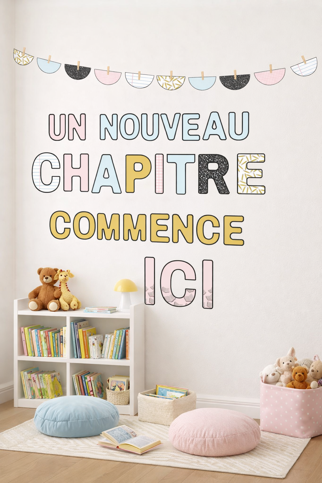 Lettres géantes « un nouveau chapitre commence ici »
