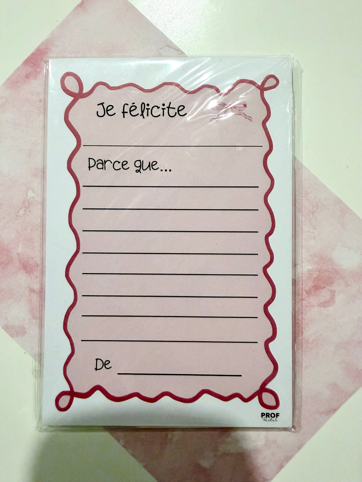bloc-notes « Je félicite »