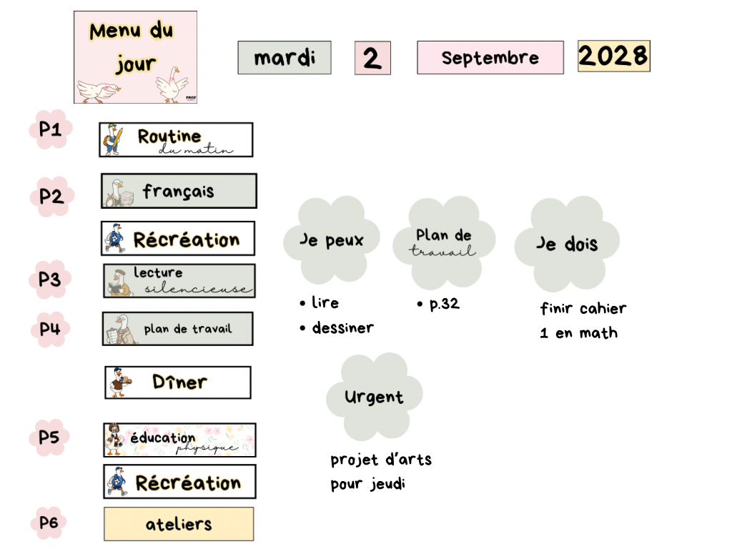 menu du jour primaire « les oies »